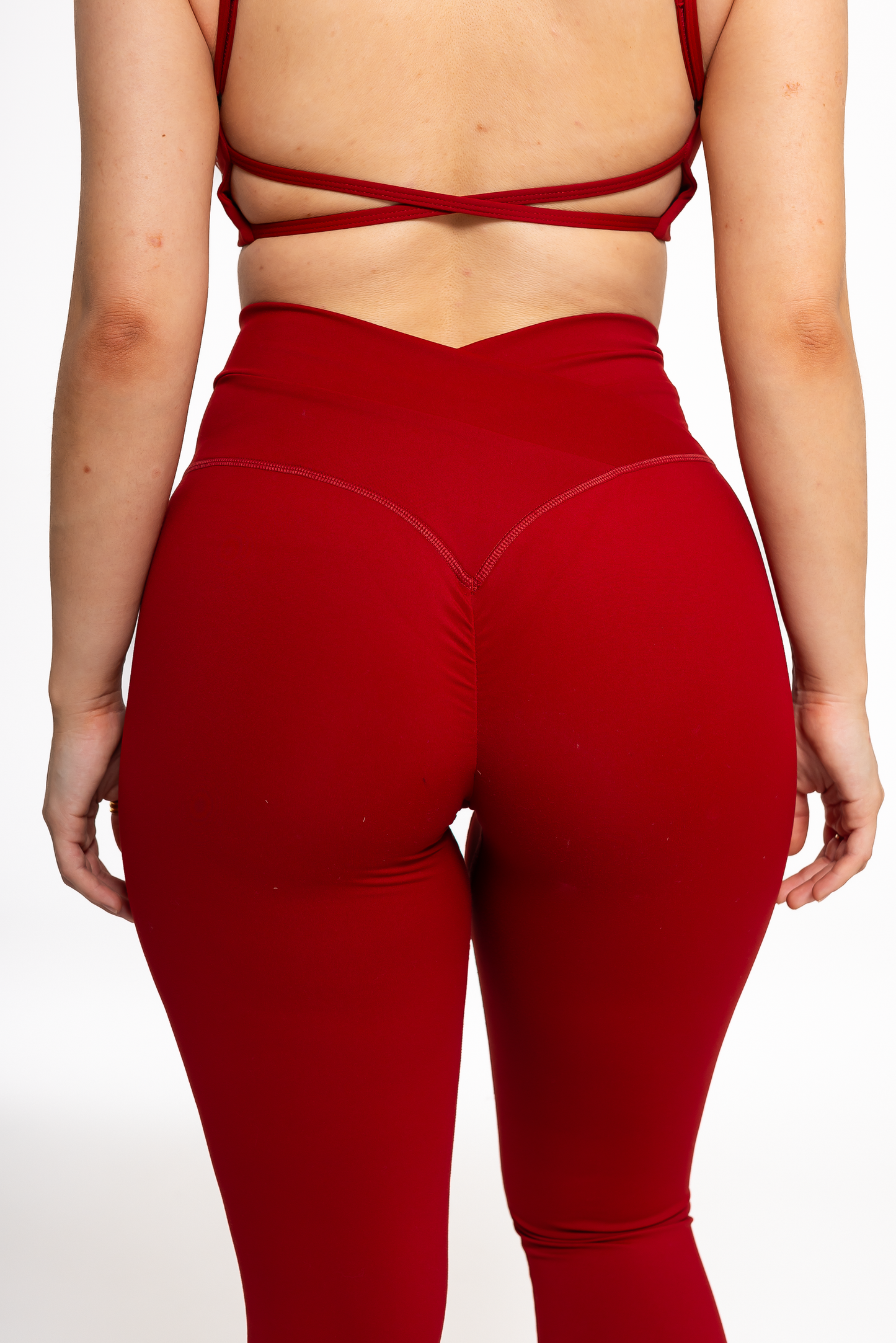 Crossover Scrunch Leggings - Wine Red