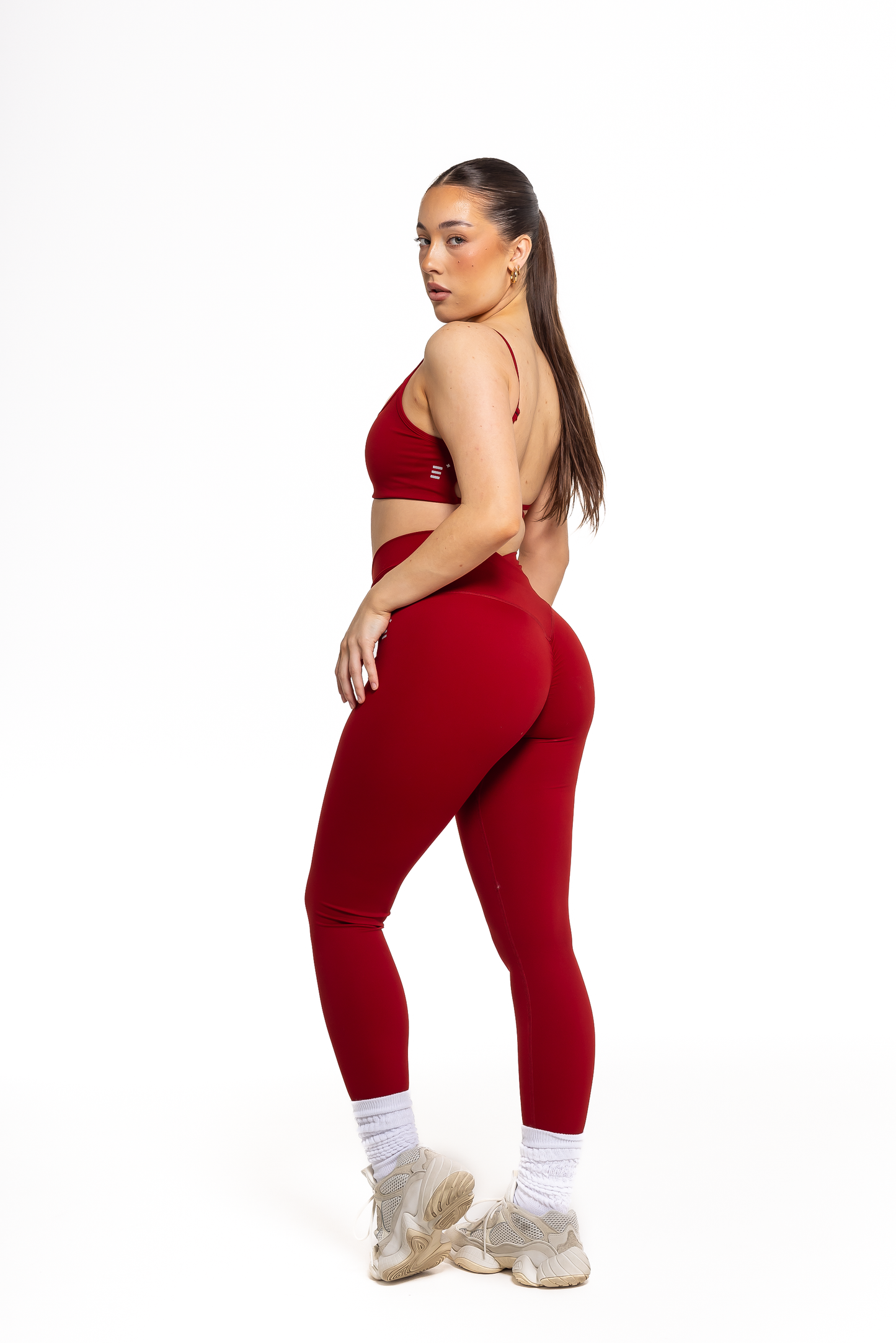 Crossover Scrunch Leggings - Wine Red