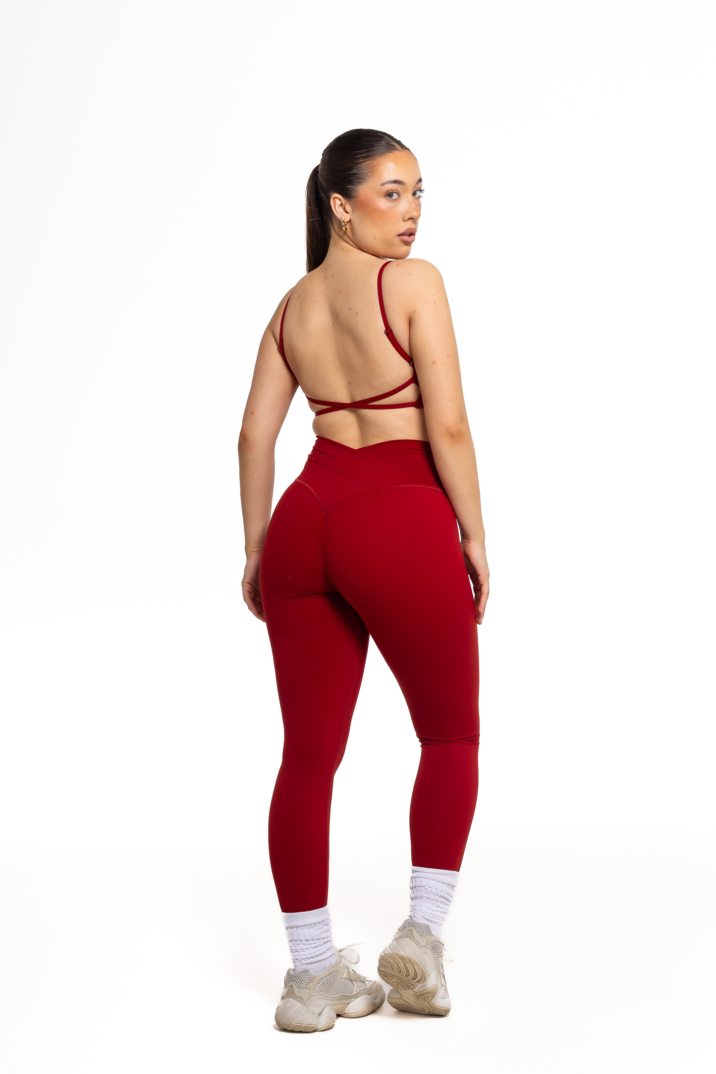 Crossover Scrunch Leggings - Wine Red