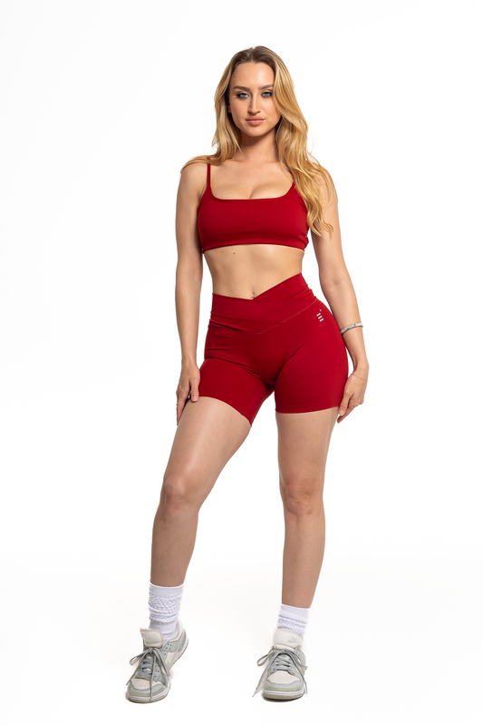 Crossover Scrunch Shorts - Wine Red