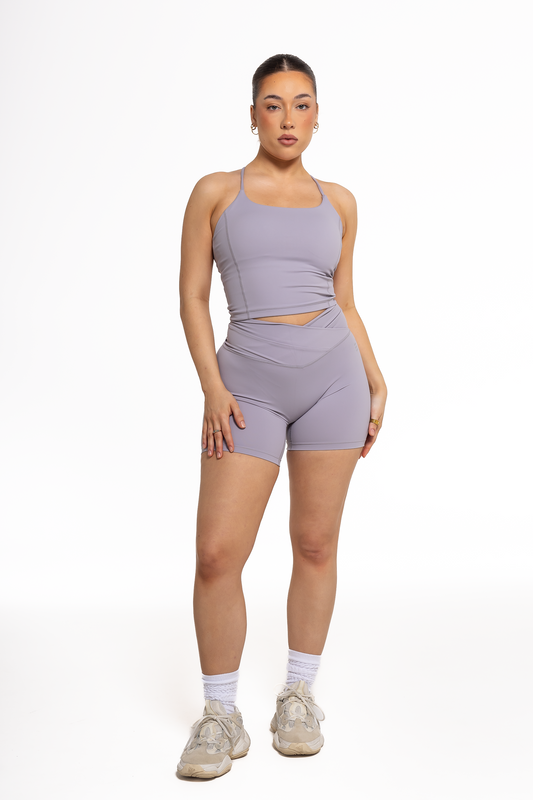 Crossover Scrunch Shorts - Lilac Grey