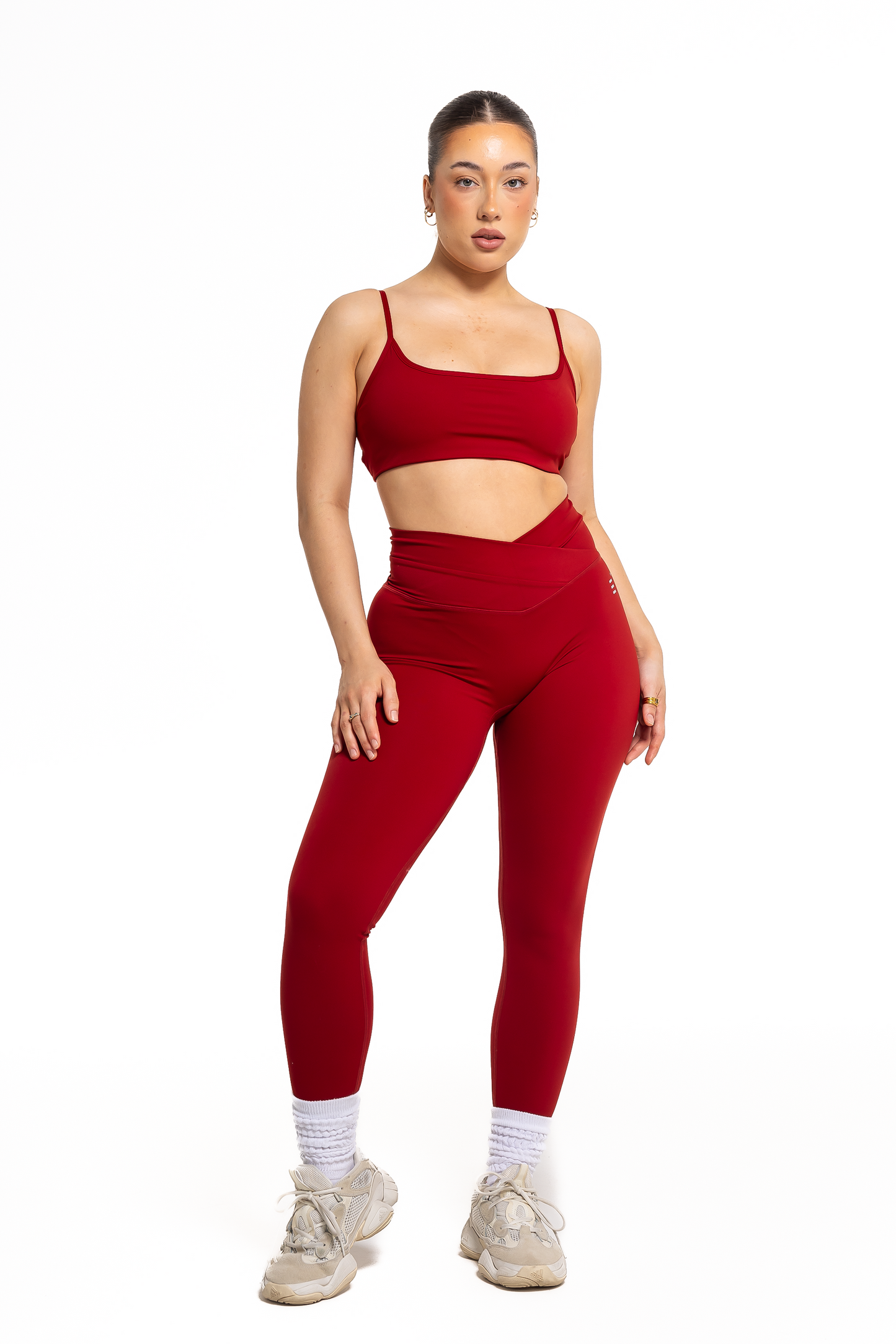 Crossover Scrunch Leggings - Wine Red