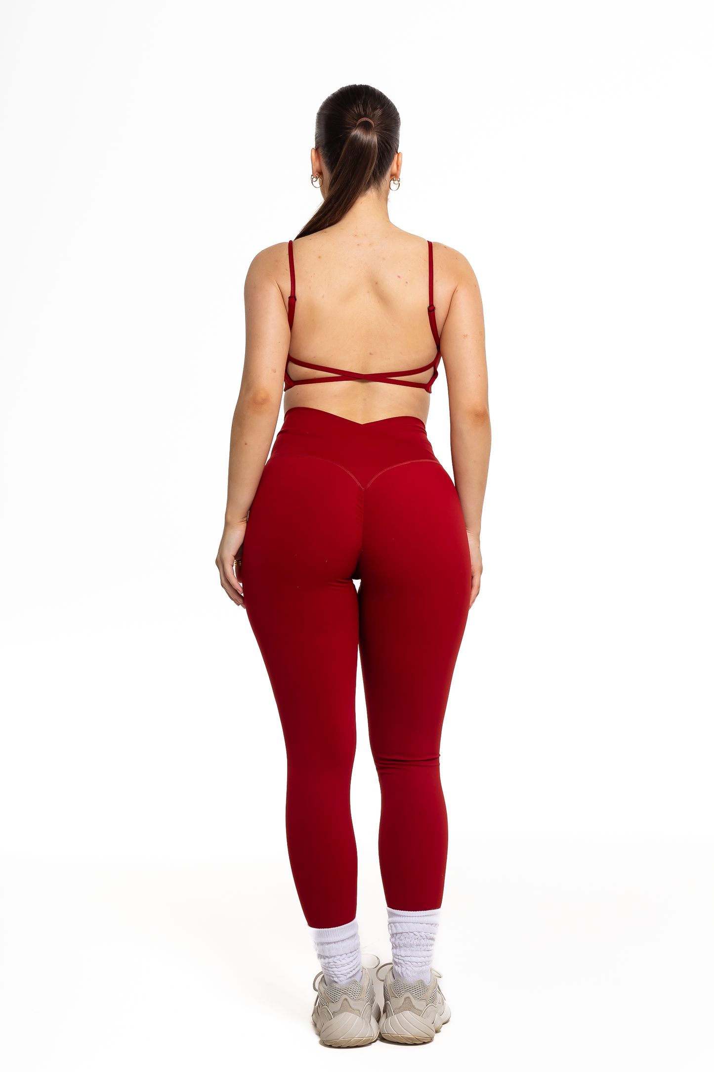 Crossover Scrunch Leggings - Wine Red