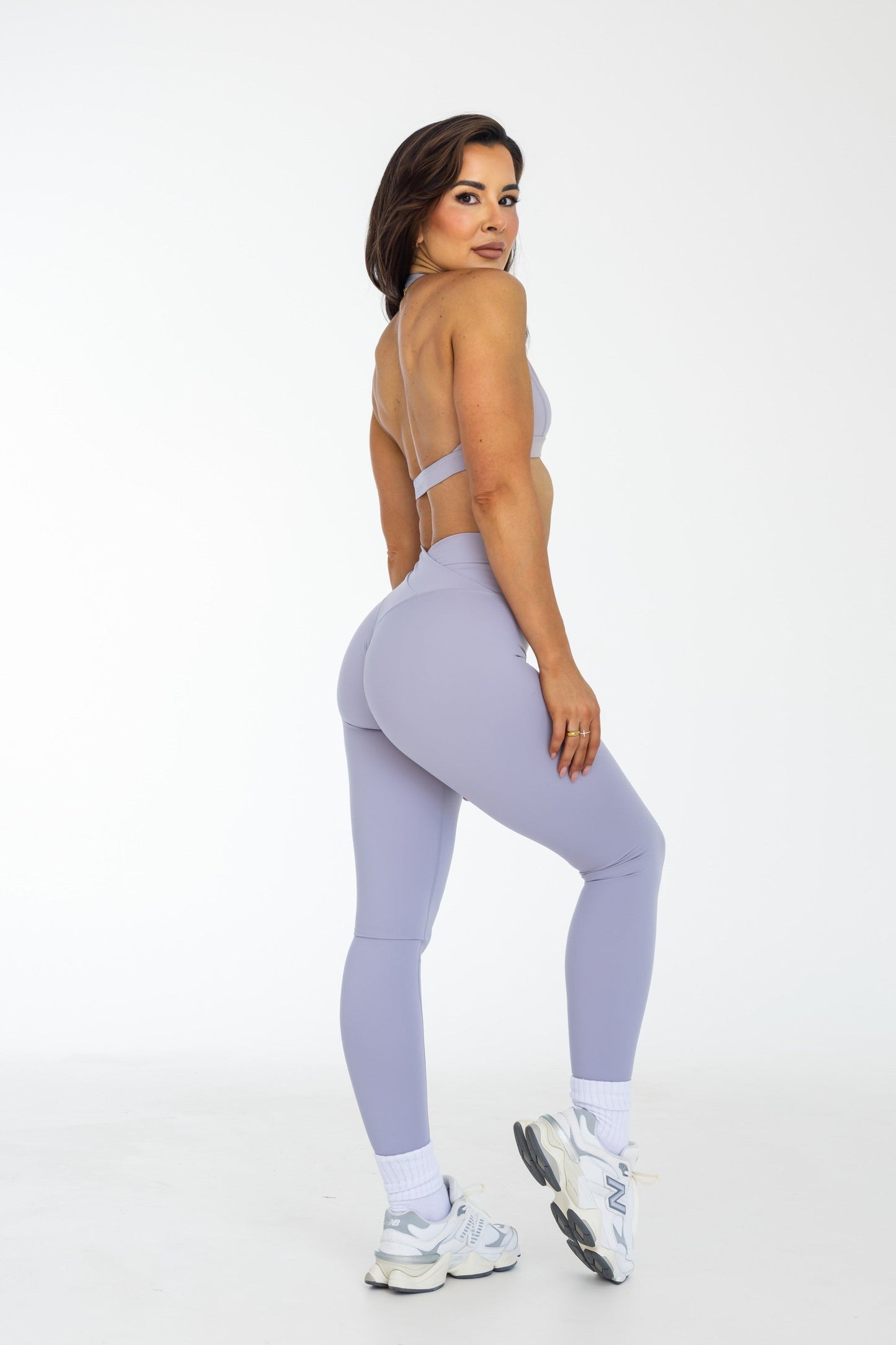 Crossover Scrunch Leggings - Lilac Grey