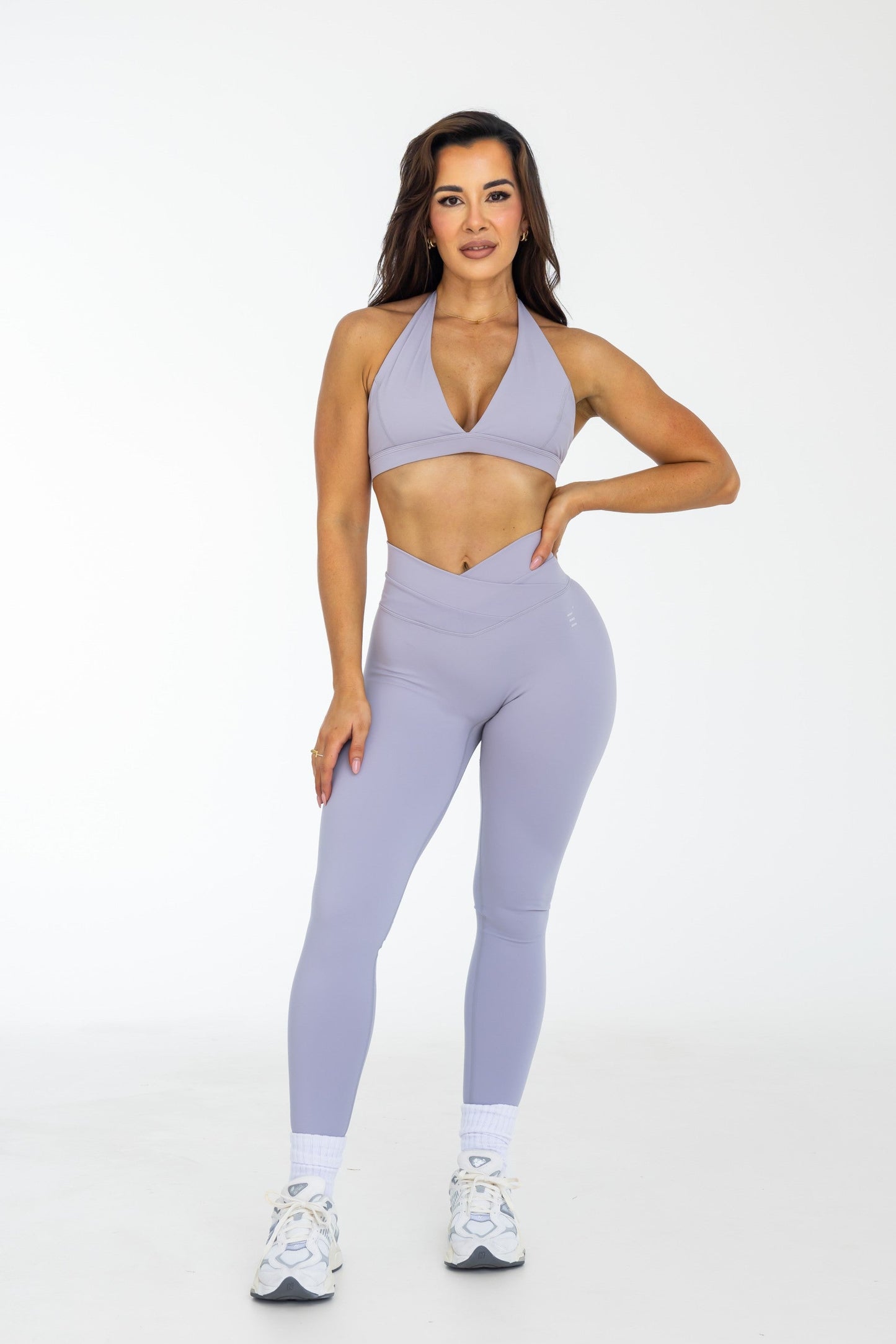 Crossover Scrunch Leggings - Lilac Grey