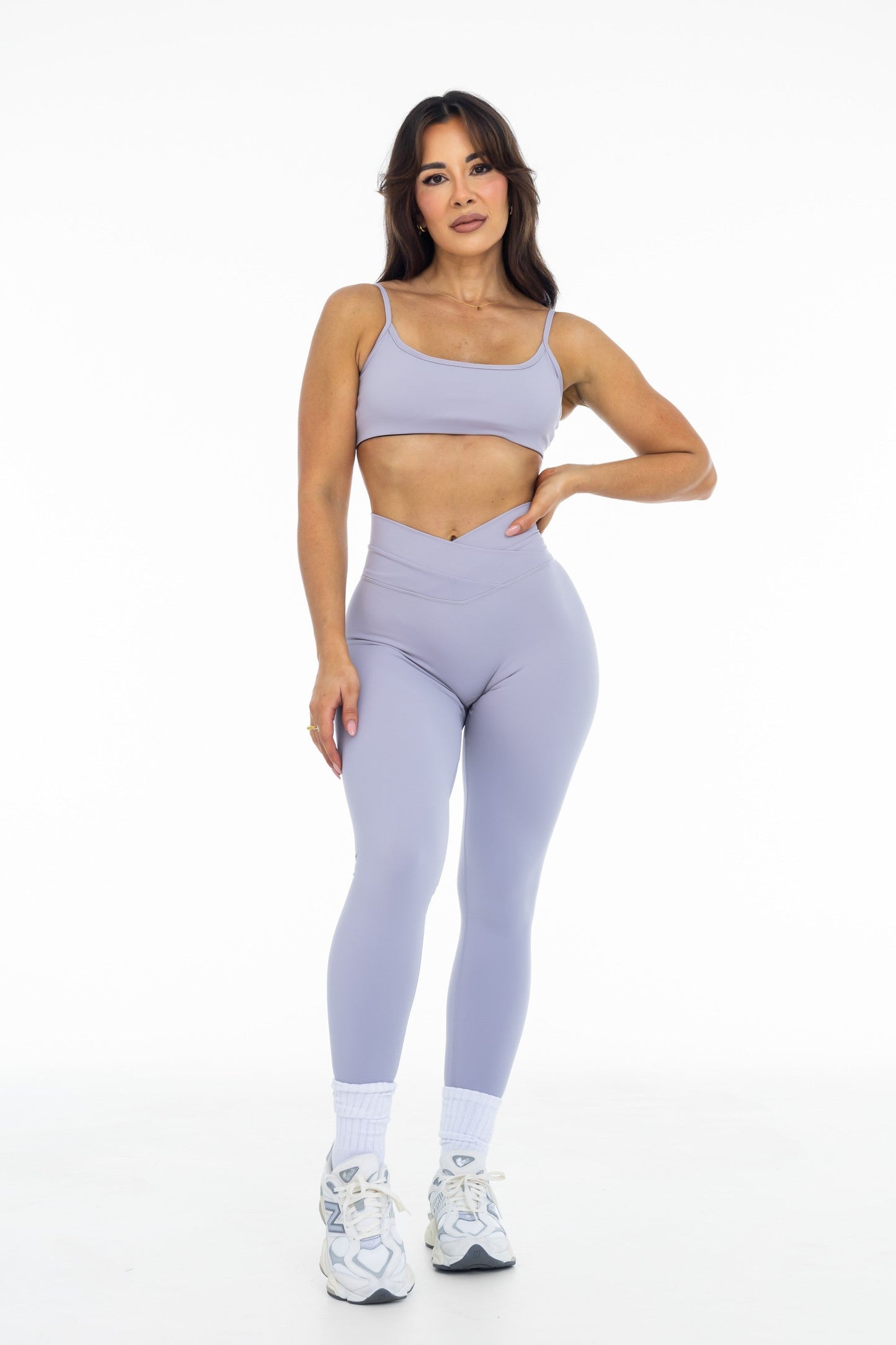 Crossover Scrunch Leggings - Lilac Grey